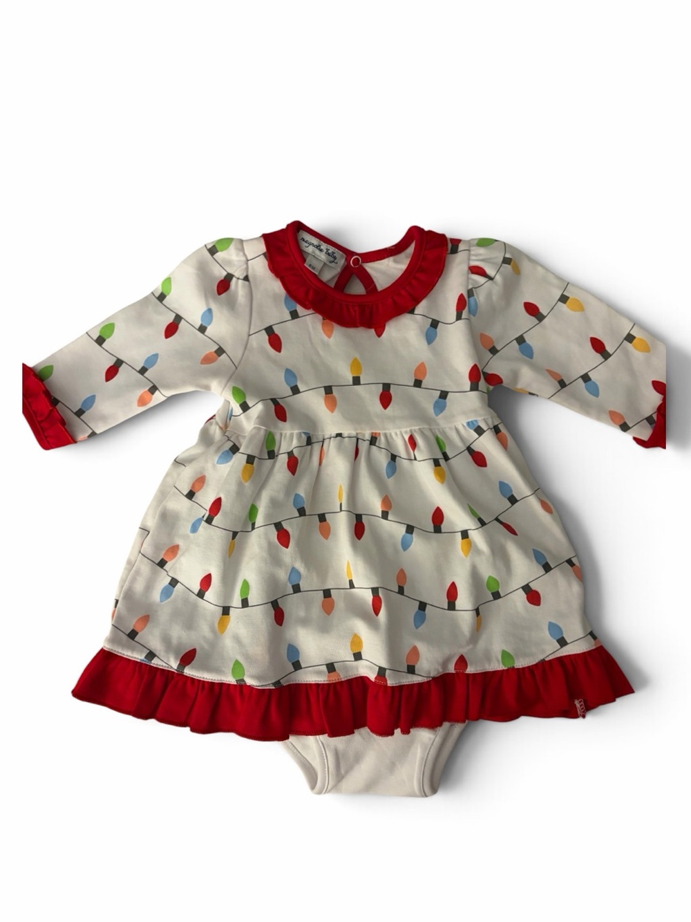 Magnolia Baby Holiday Lights Infant Dress -Romper. SZ 6M